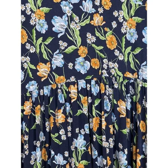 Draper James Dress Womens Size Large Blue Floral Garden Stretch Ruffle - Picture 9 of 9